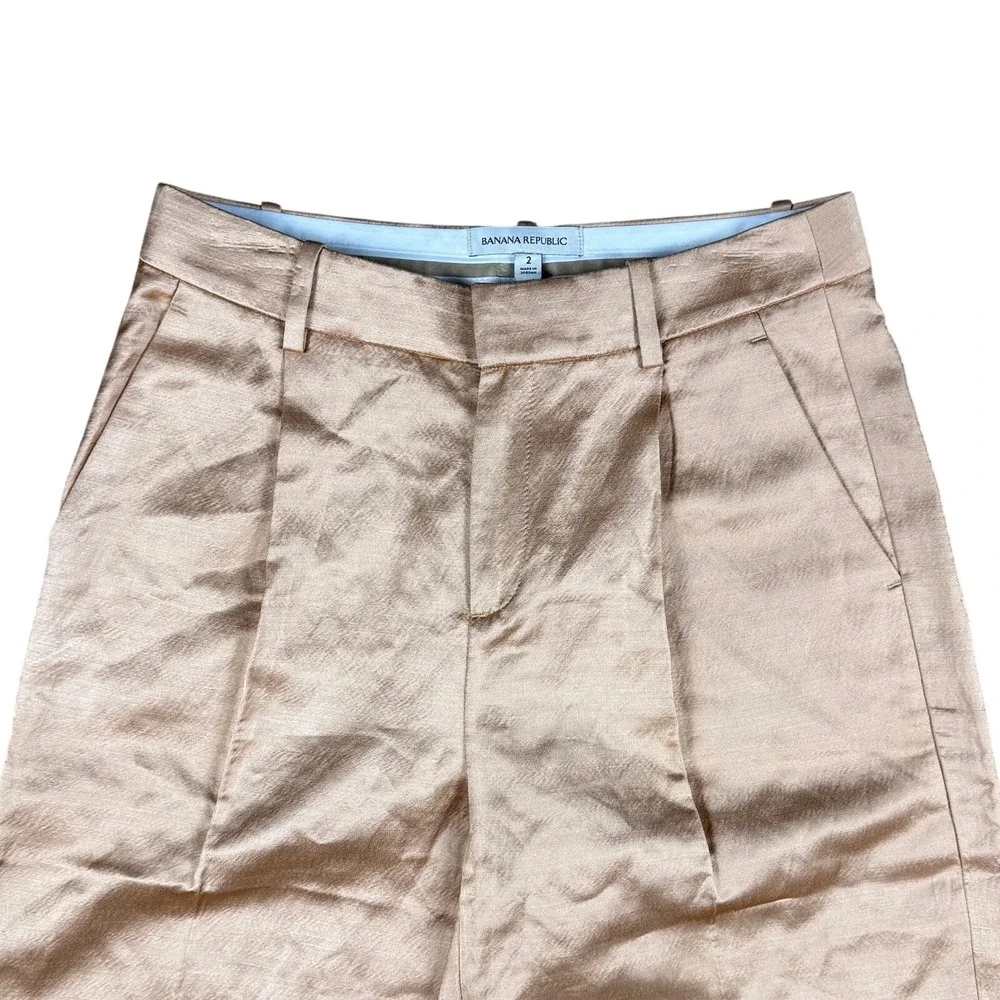 Banana Republic Brigitte‎ Wide Leg Satin Pant Women's 2 Casita Pink Linen Blend